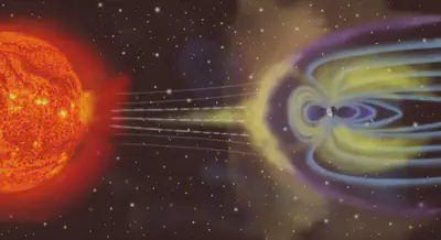 Representación artística de la magnetosfera terrestre.